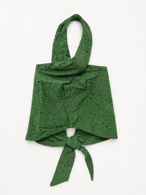 H&M Green Eyelet Embroidered Tie Front Halter Top